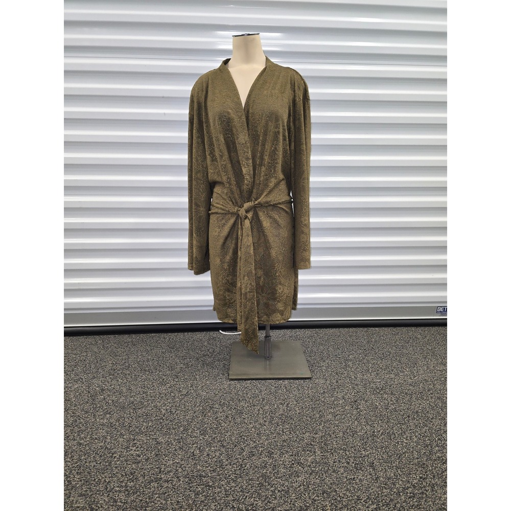 Zara Womens Olive Gold Floral Jacquard Wrap Mini Dress Long Sleeve L